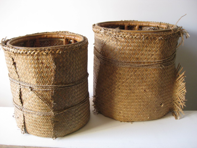 BASKET, Barrel Style w Woven Matting Outer